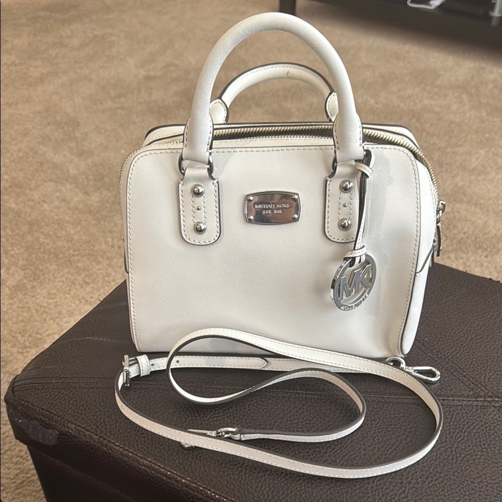 Michael Kors White Satchel with Silver Accents and Adjustable Strap